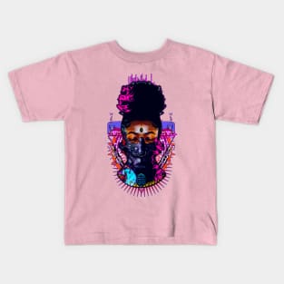 Afro Hair Black Girl Shogun Melanin Ronin Warrior 3 Kids T-Shirt